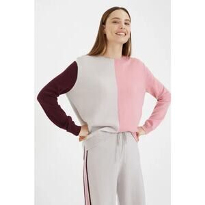 Chinti & Parker Wool-Cashmere Stripe Sweater Rabbit/Pink/Burgundy Women's XS NWT